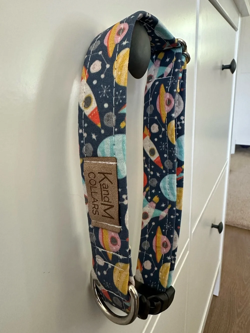 K & M Collars Space-Print Blue Dog Collar
